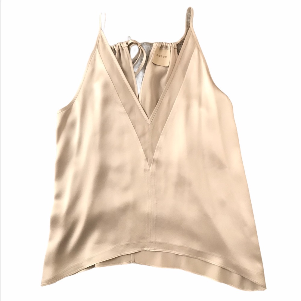 Michelle Mason Silver Silk V-Neck Top